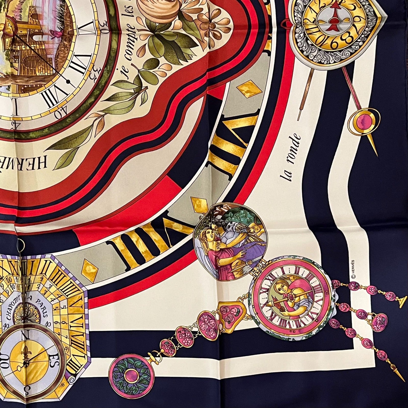 Hermes Clothing, Shoes & Accessories:Women:Women's Accessories:Scarves & Wraps Authentic Hermes Carre 90cm Parmi les Fleurs Je Compte les Heures Silk Scarf