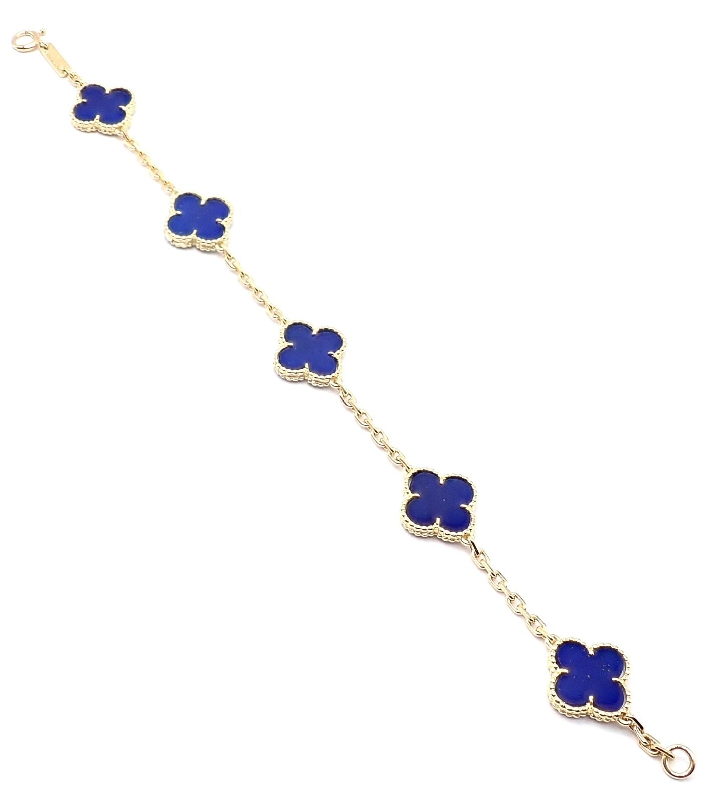 Authentic! Van Cleef & Arpels 18k Gold 5 Motif Alhambra Lapis