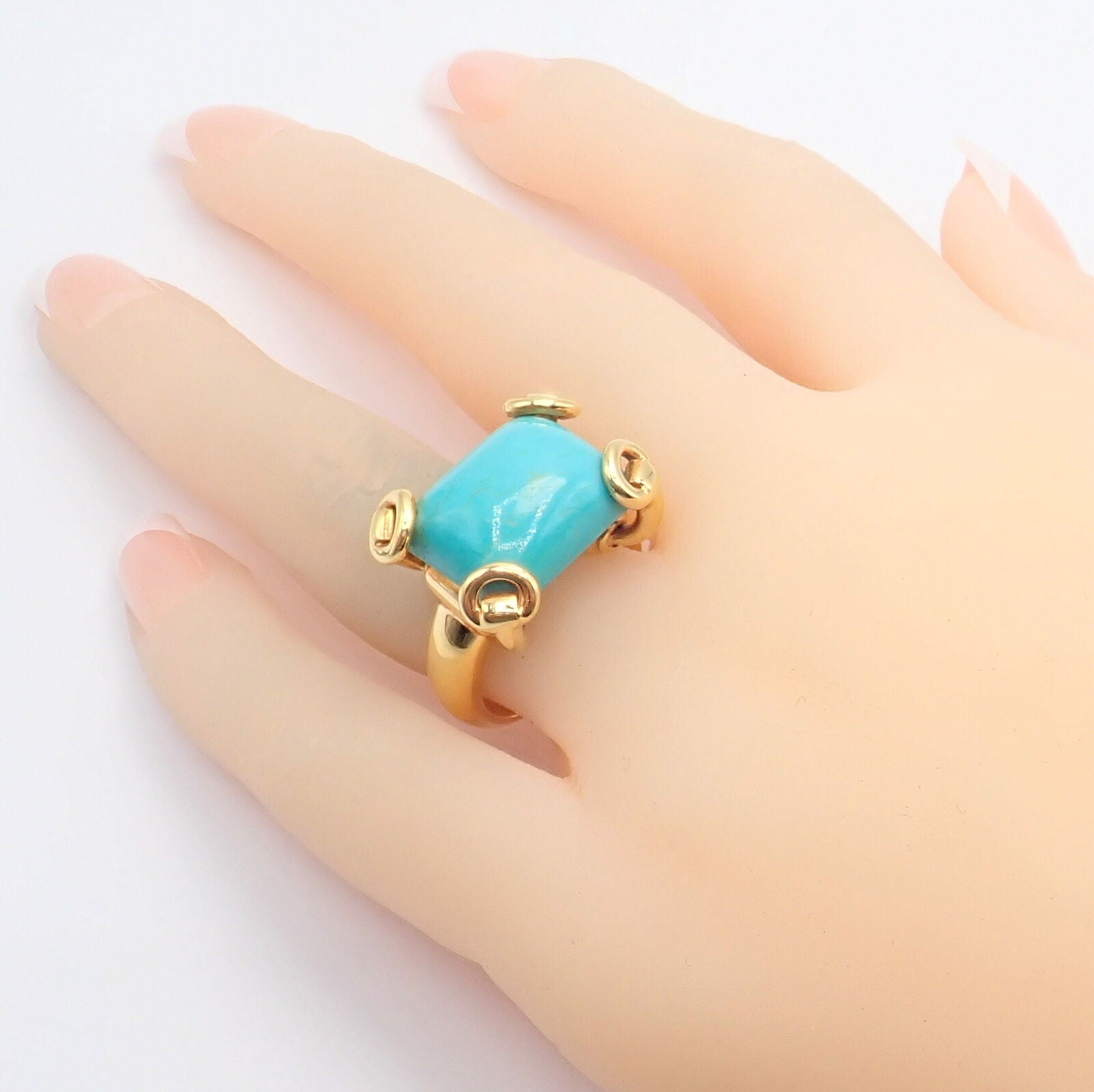 Gucci Jewelry & Watches:Fine Jewelry:Rings Authentic! Gucci 18K Yellow Gold Large Turquoise Horsebit Ring