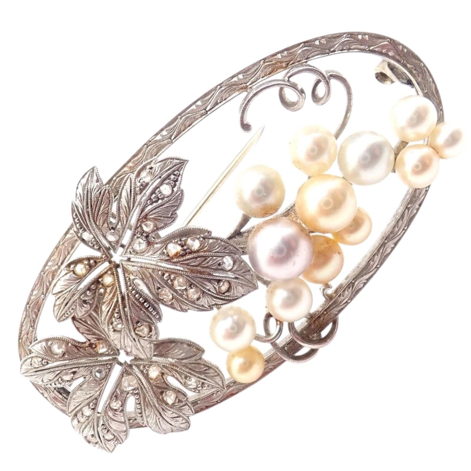 Mikimoto Jewelry & Watches:Fine Jewelry:Brooches & Pins Vintage! Authentic Mikimoto 14k White Gold Diamond Pearl Brooch Pin