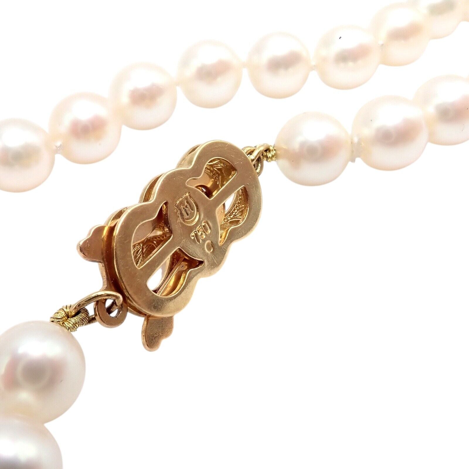 Authentic! Mikimoto 18k Yellow Gold 6.5mm Pearl 18" Strand Necklace | Fortrove