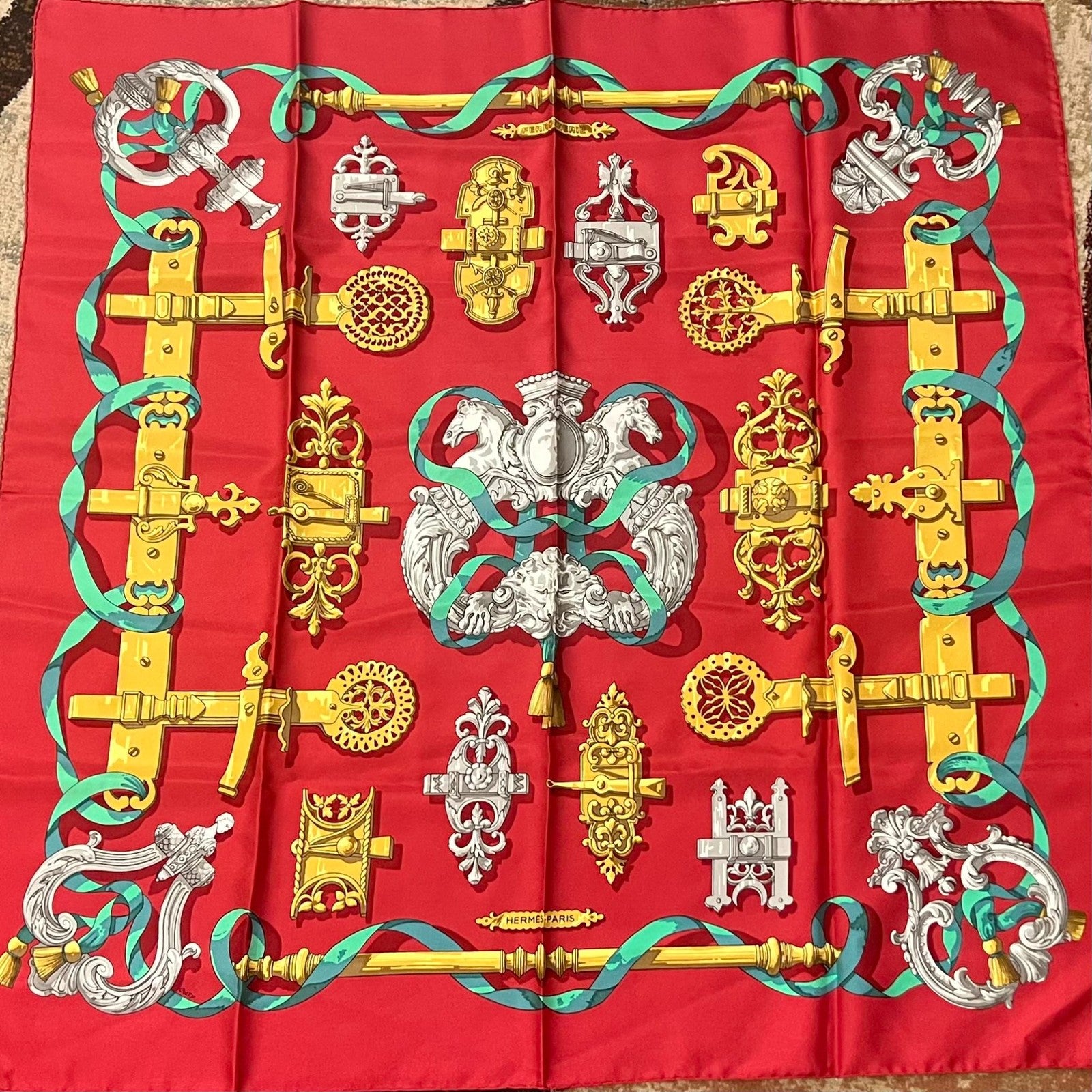 Authentic Hermès “Ferronnerie” 90cm Silk Scarf | Fortrove