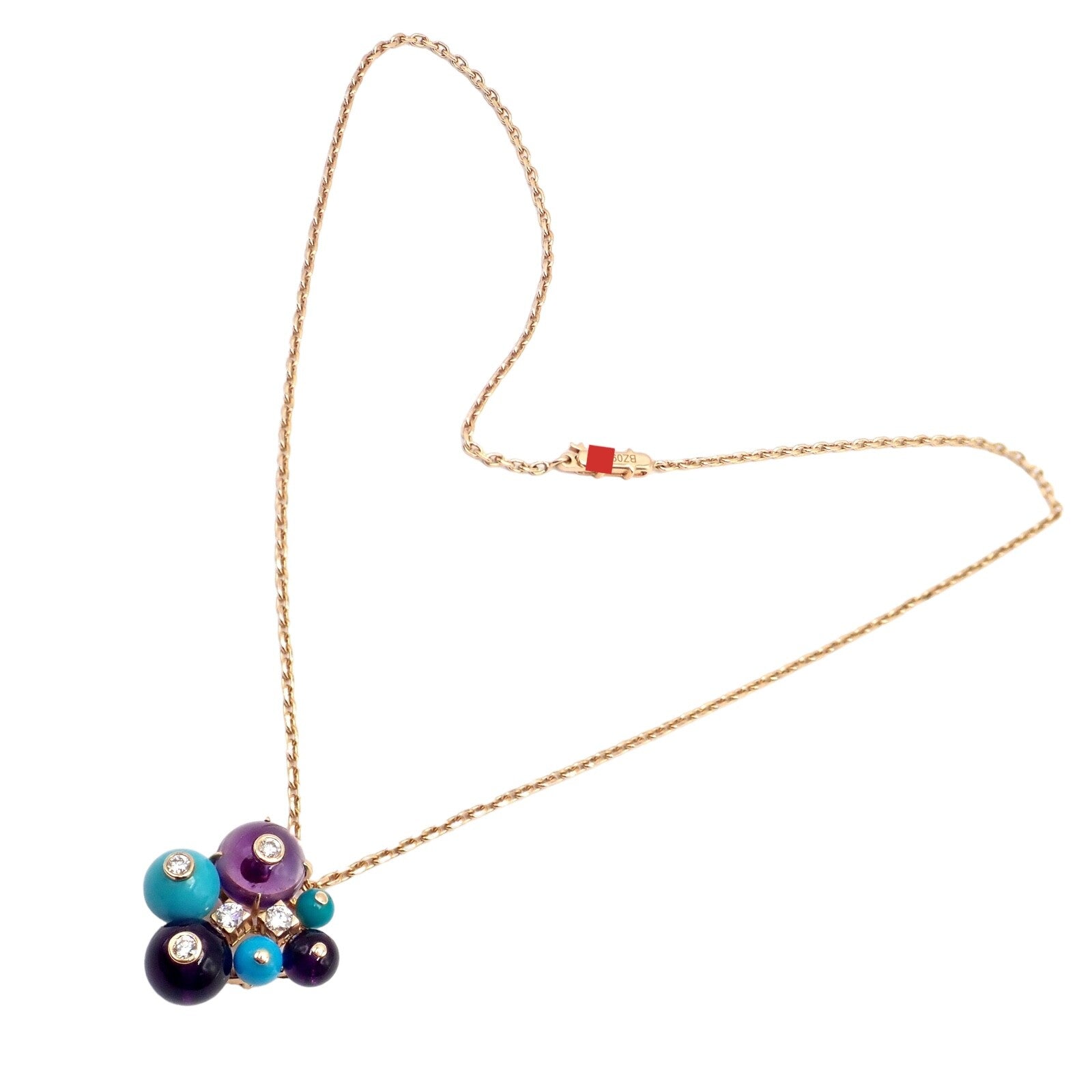 Rare! Authentic Cartier 18k Rose Gold Turquoise Diamond Delices De Goa Necklace | Fortrove