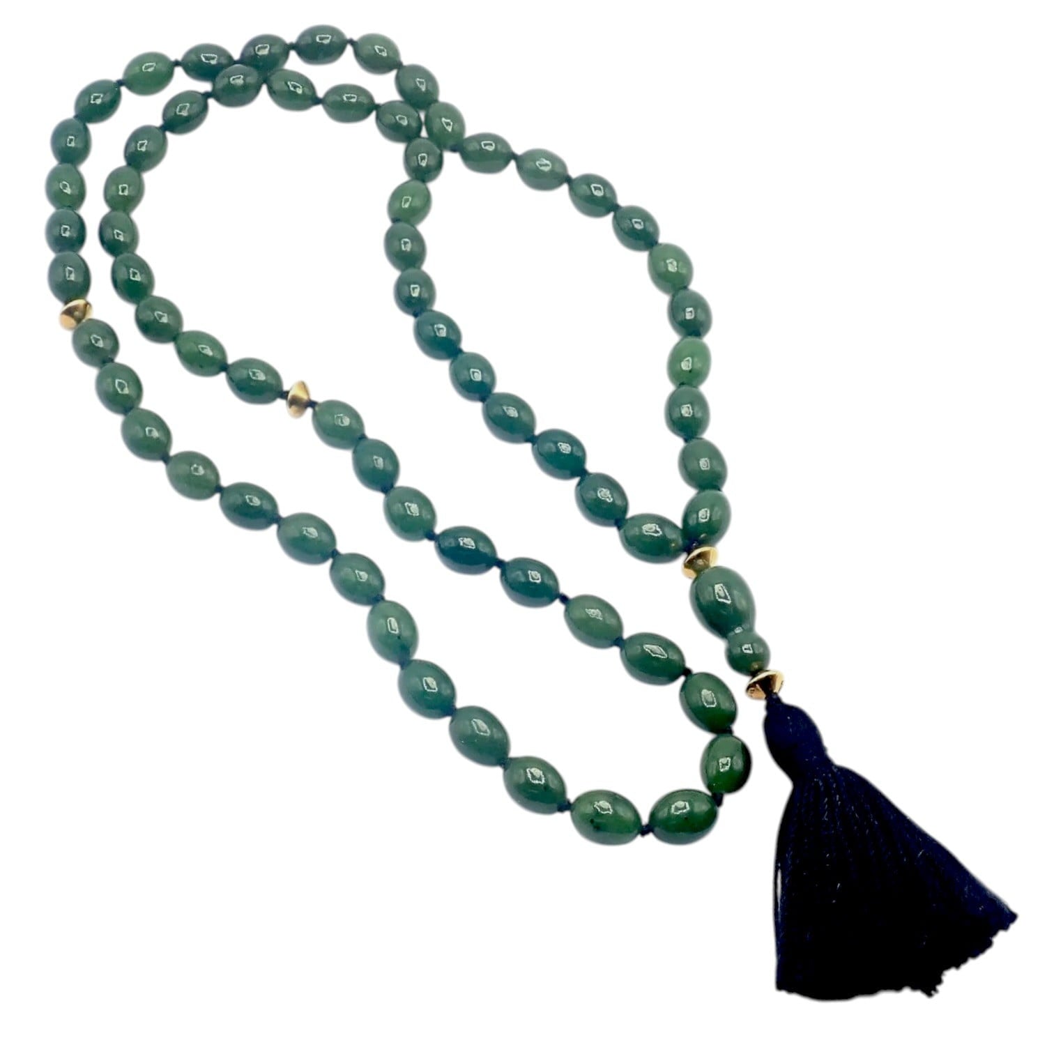 Authentic! Tiffany & Co Cummings 18k Yellow Gold Nephrite Jade Bead Necklace | Fortrove