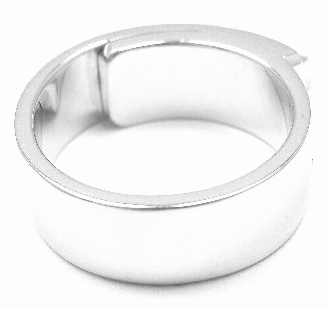 Authentic! Hermes 18k White Gold Diamond "H" Lock Band Ring Size 5 | Fortrove