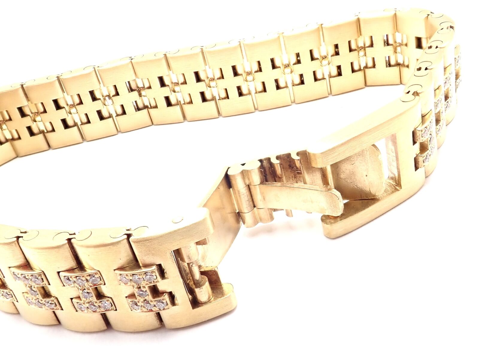 Authentic! Vintage Hermes Paris 18k Yellow Gold Diamond H Link Bracelet | Fortrove