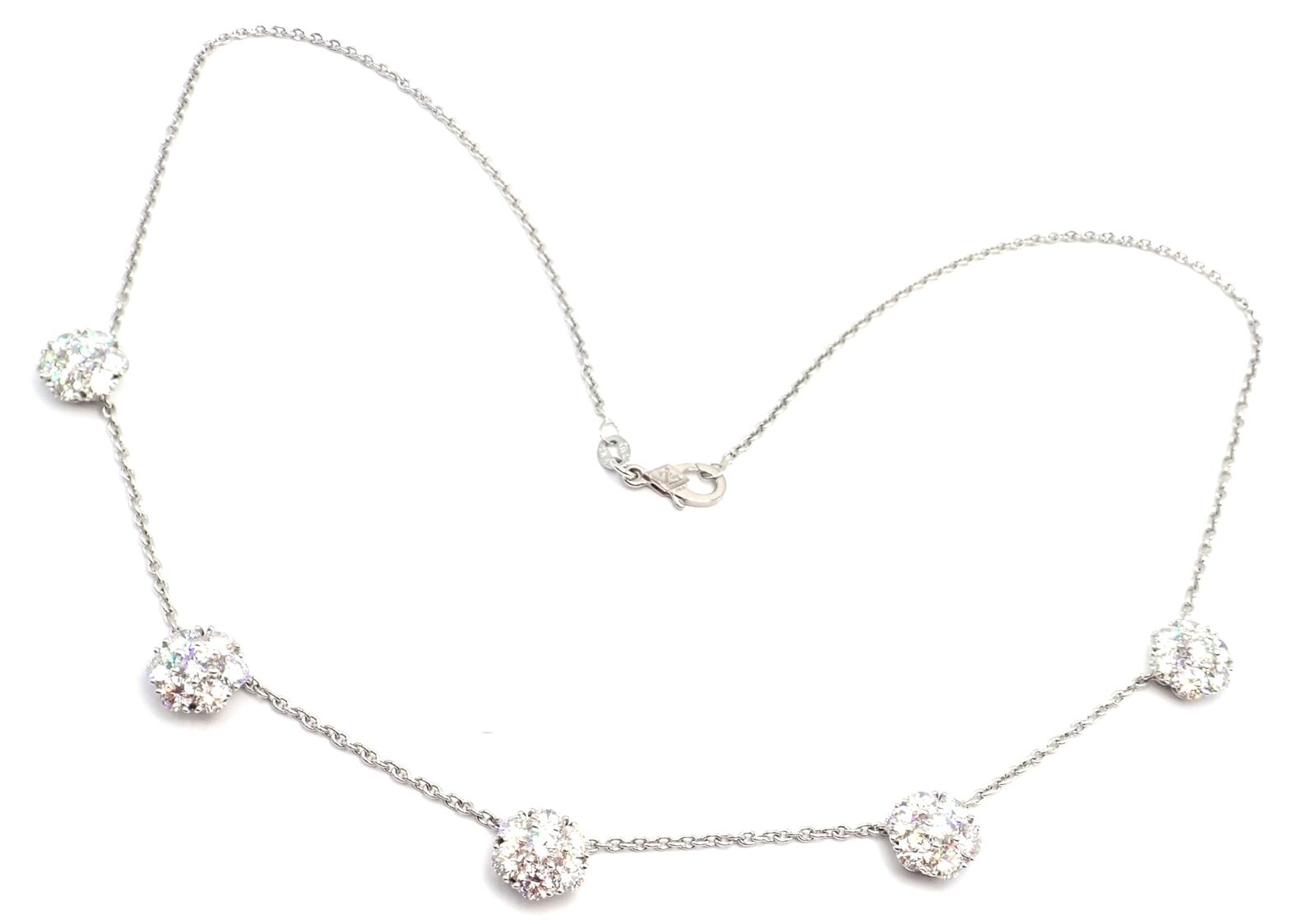 Van Cleef & Arpels Platinum Diamond Five Flower Fleurette Necklace Paper | Fortrove