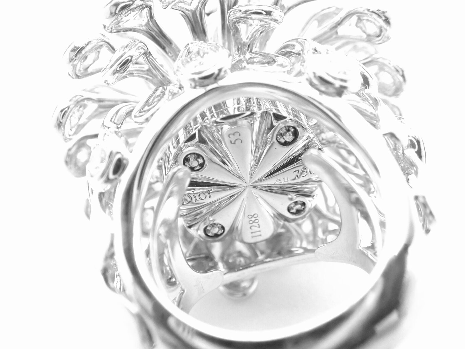 Authentic! Christian Dior 18k White Gold 6.5ct Diamond Large Flower Ring | Fortrove