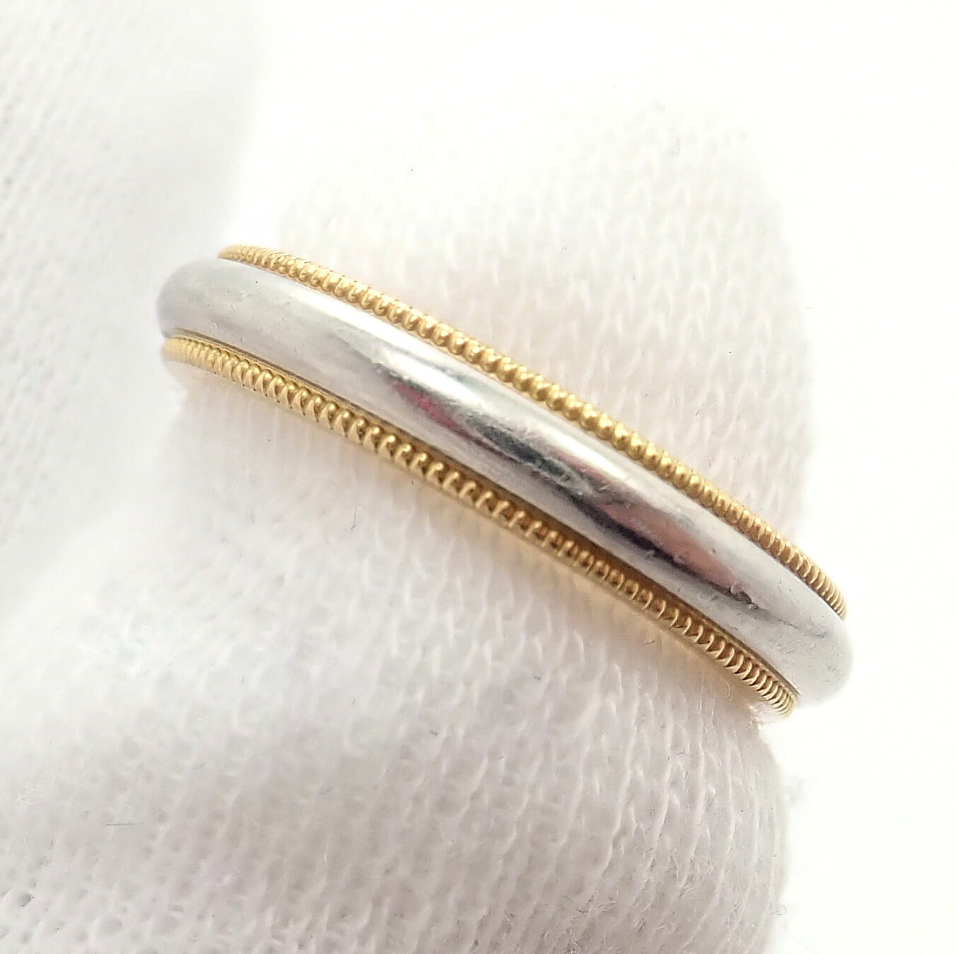Tiffany & Co. 18k Yellow Gold Platinum 4mm Band Classic Milgrain Ring Sz 5 | Fortrove