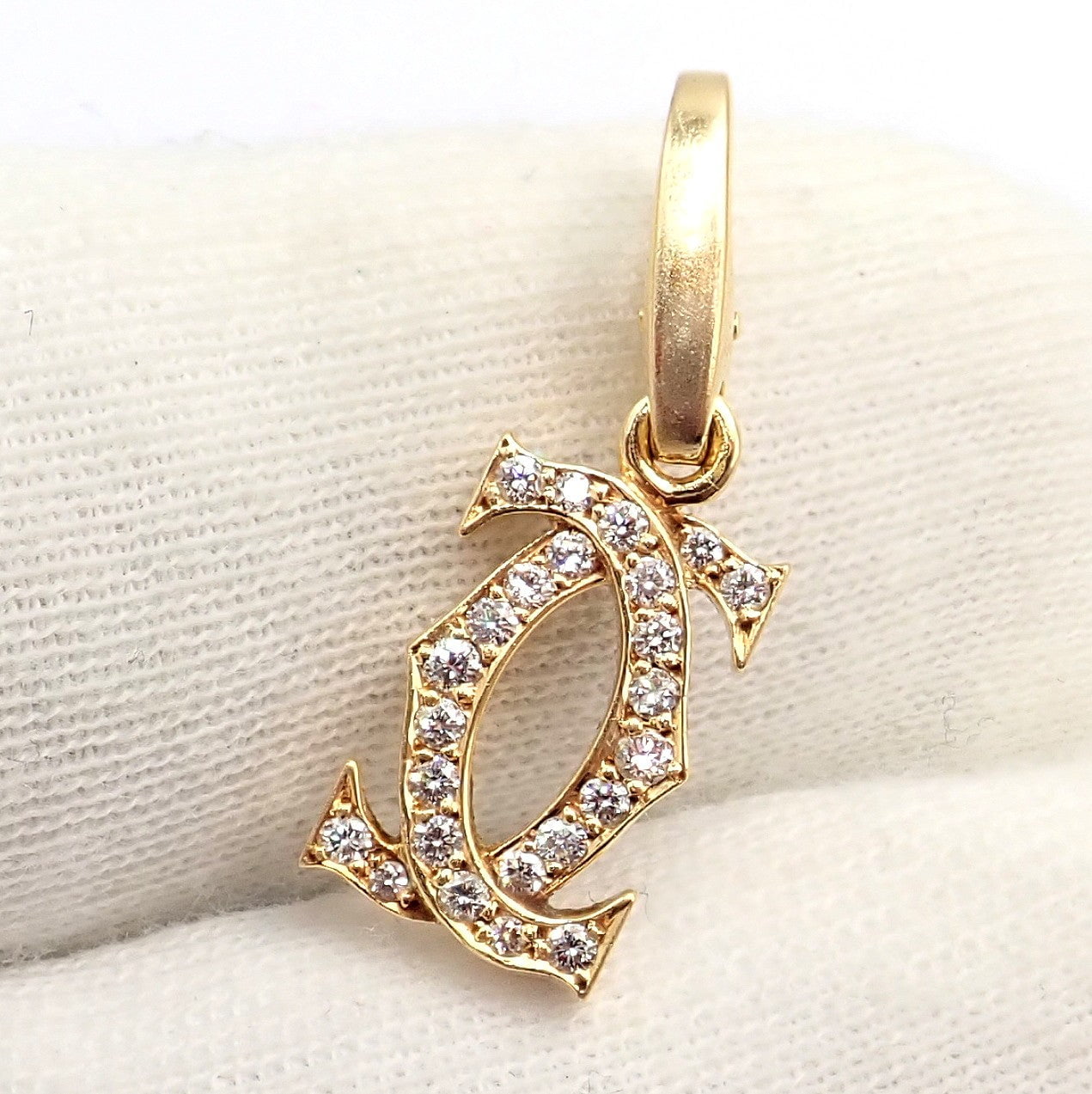 Authentic! Vintage Cartier 18k Yellow Gold Diamond Double C Charm Pendant | Fortrove