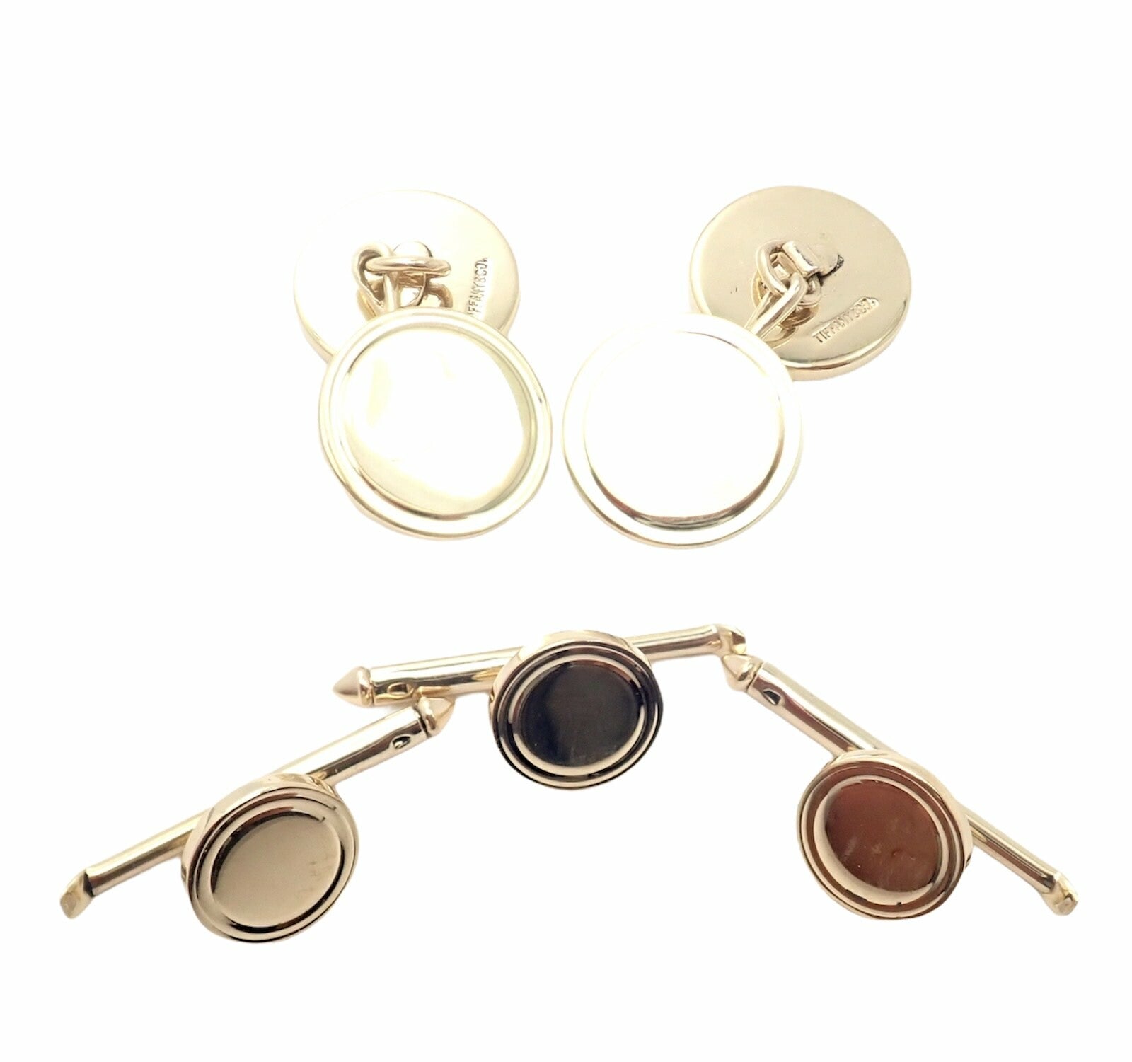 Authentic Tiffany & Co. 14k Yellow Gold Mens Cufflinks Tuxedo Buttons Full Set | Fortrove