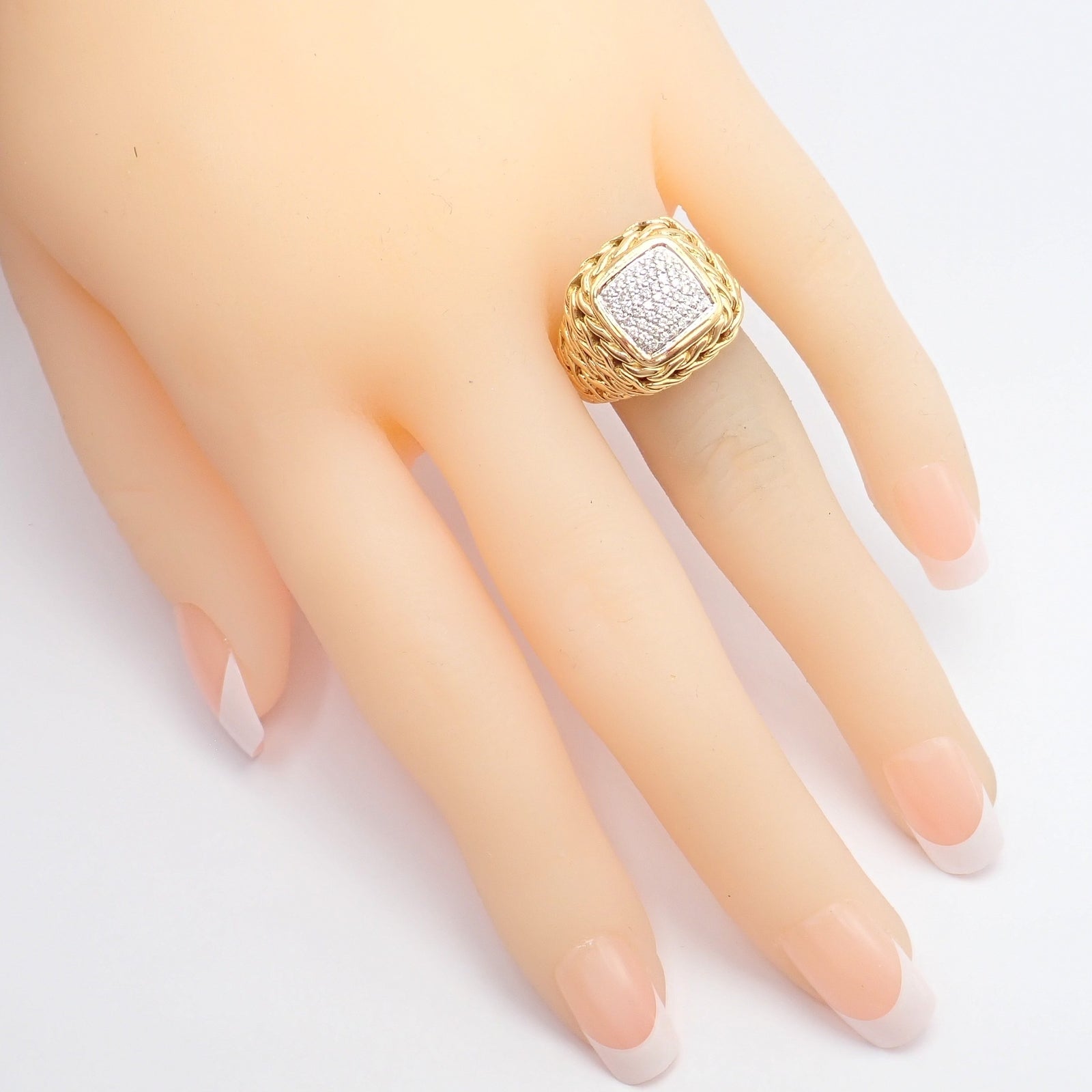 John Hardy Jewelry & Watches:Fine Jewelry:Rings Authentic! John Hardy JH 18k Yellow Gold Diamond Square Signet Signature Ring