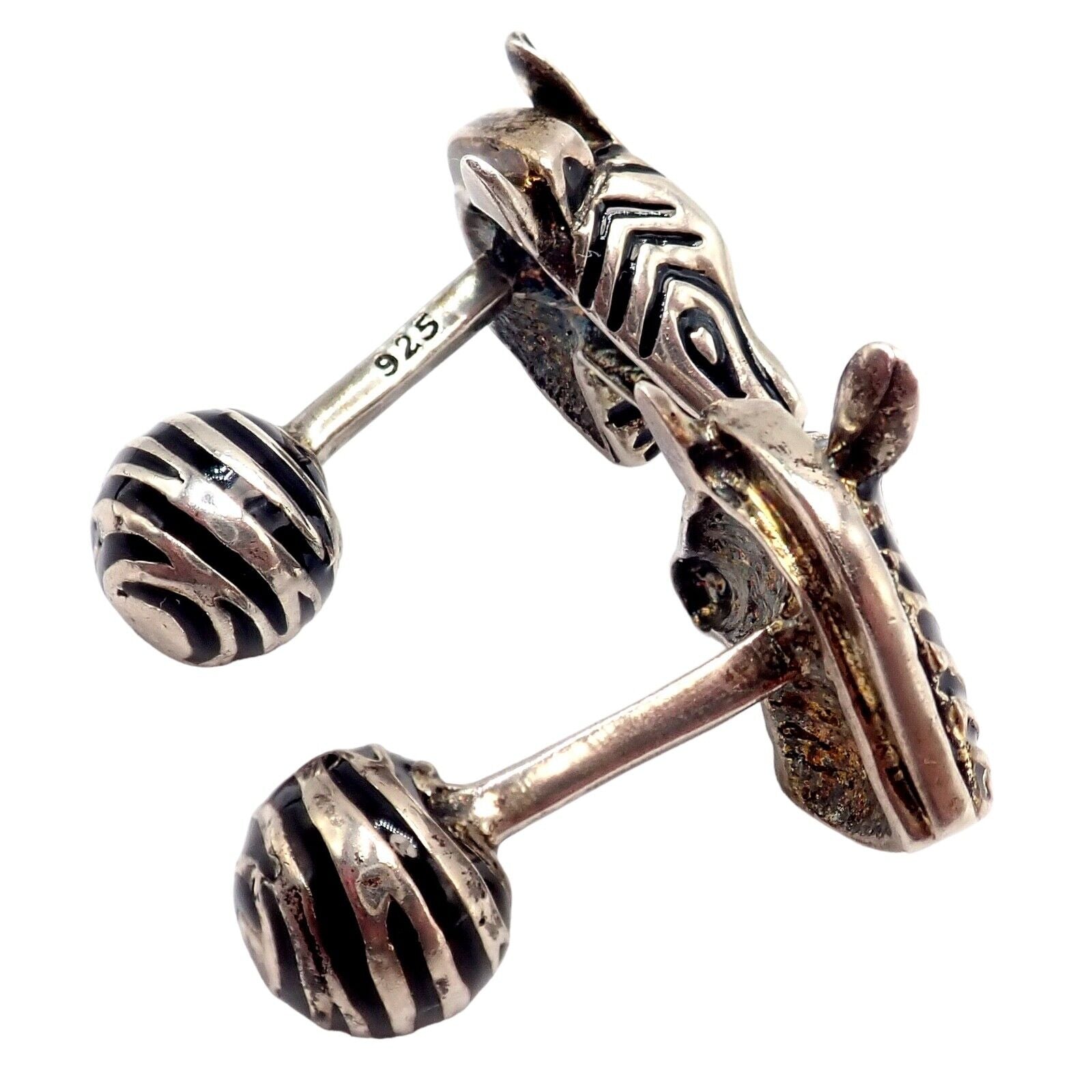 Vintage Tiffany & Co. Silver Black Enamel Zebra Cufflinks | Fortrove