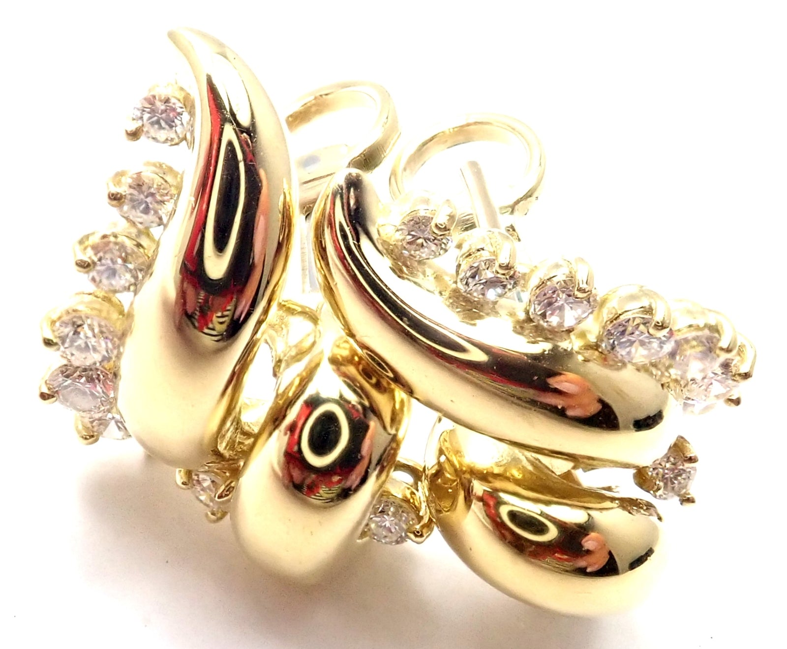 Rare! Authentic Tiffany & Co 18k Yellow Gold Diamond Swirl Earrings | Fortrove