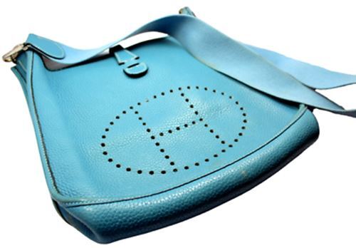 Authentic! Hermes Evelyne Blue Jean Clemence Leather PM Handbag Purse | Fortrove