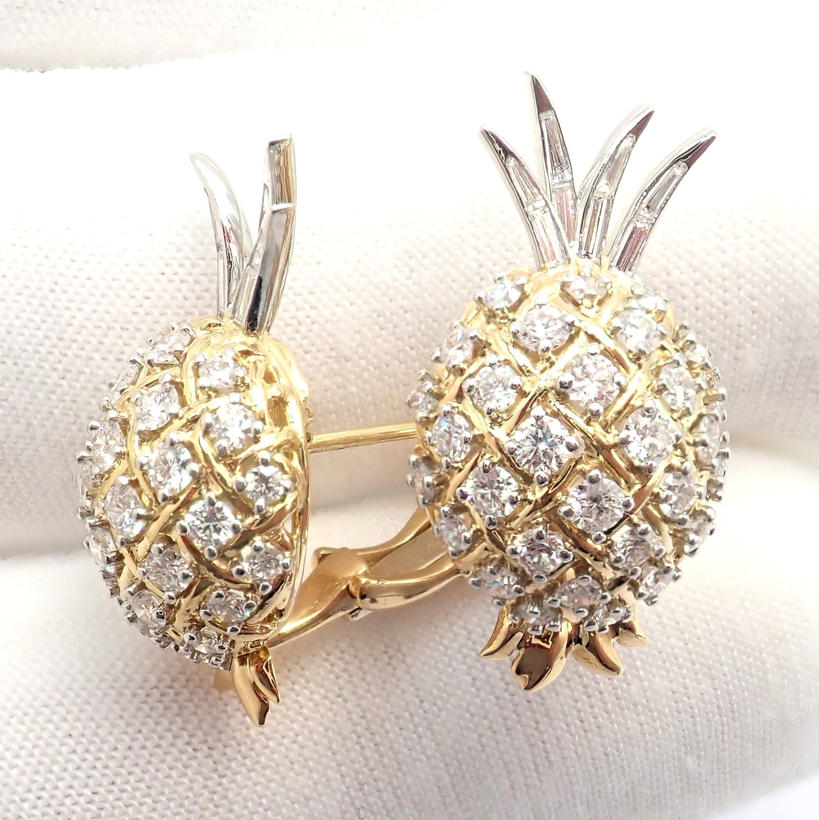 Authentic! Verdura 18k Yellow Gold Platinum Diamond Pineapple Earrings | Fortrove