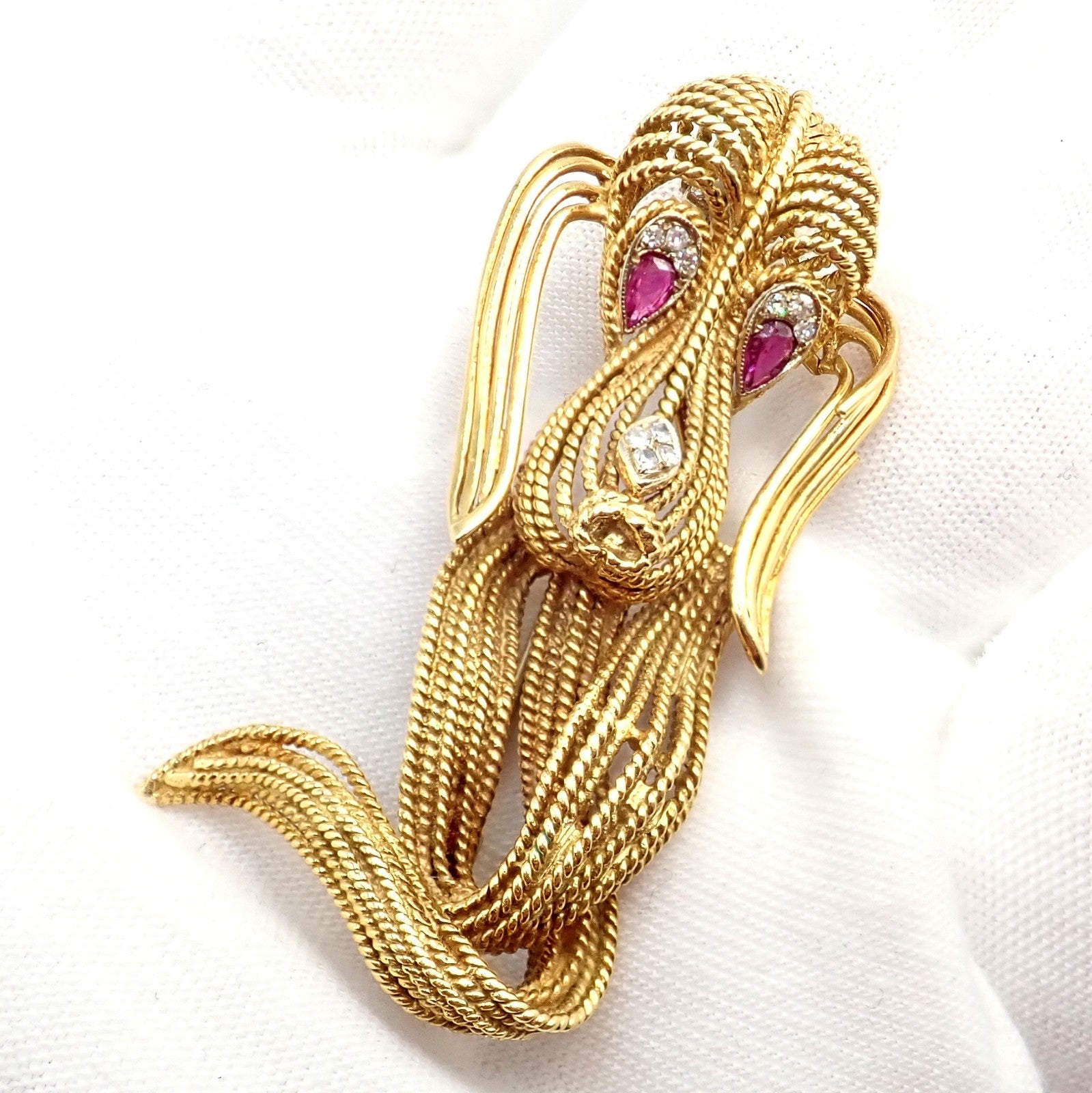 H. Stern Jewelry & Watches:Fine Jewelry:Brooches & Pins Vintage! H. Stern 18k Yellow Gold Diamond Ruby Basset Hound Dog Pin Brooch