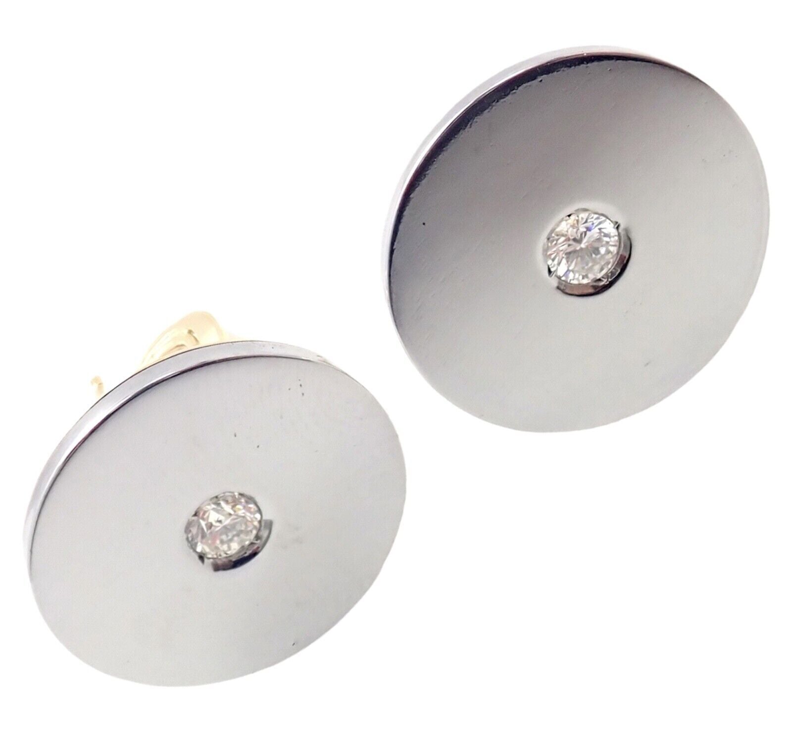 Rare! Authentic Bvlgari Bulgari 18k Yellow + White Gold Diamond Disc Earrings | Fortrove