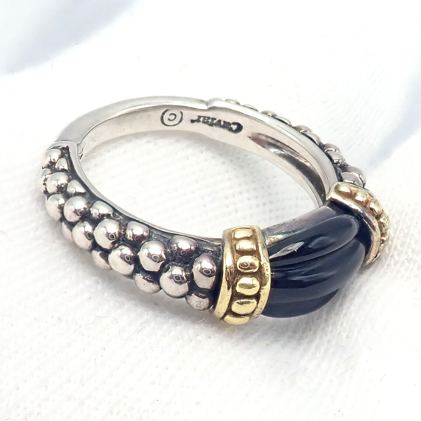 Lagos Jewelry & Watches:Fine Jewelry:Rings Authentic! Lagos Caviar Silver + 18k Yellow Gold Onyx Ring sz 5.5