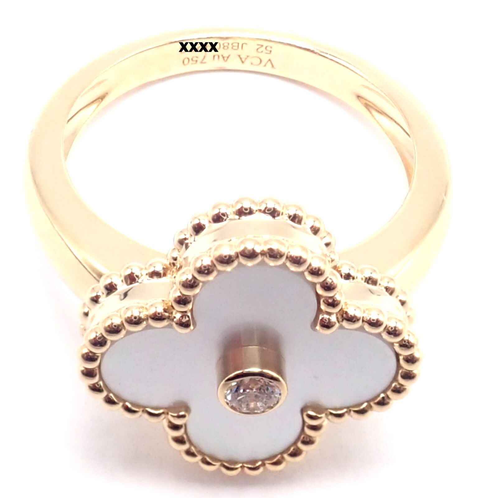 Van Cleef & Arpels Vintage Alhambra 18k Yellow Gold Mother Of Pearl Diamond Ring | Fortrove