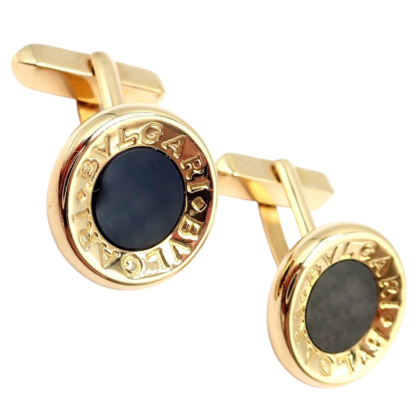 Bulgari Jewelry & Watches:Men's Jewelry:Cufflinks Authentic! Bulgari Bvlgari 18k Yellow Gold Black Onyx Large Cufflinks