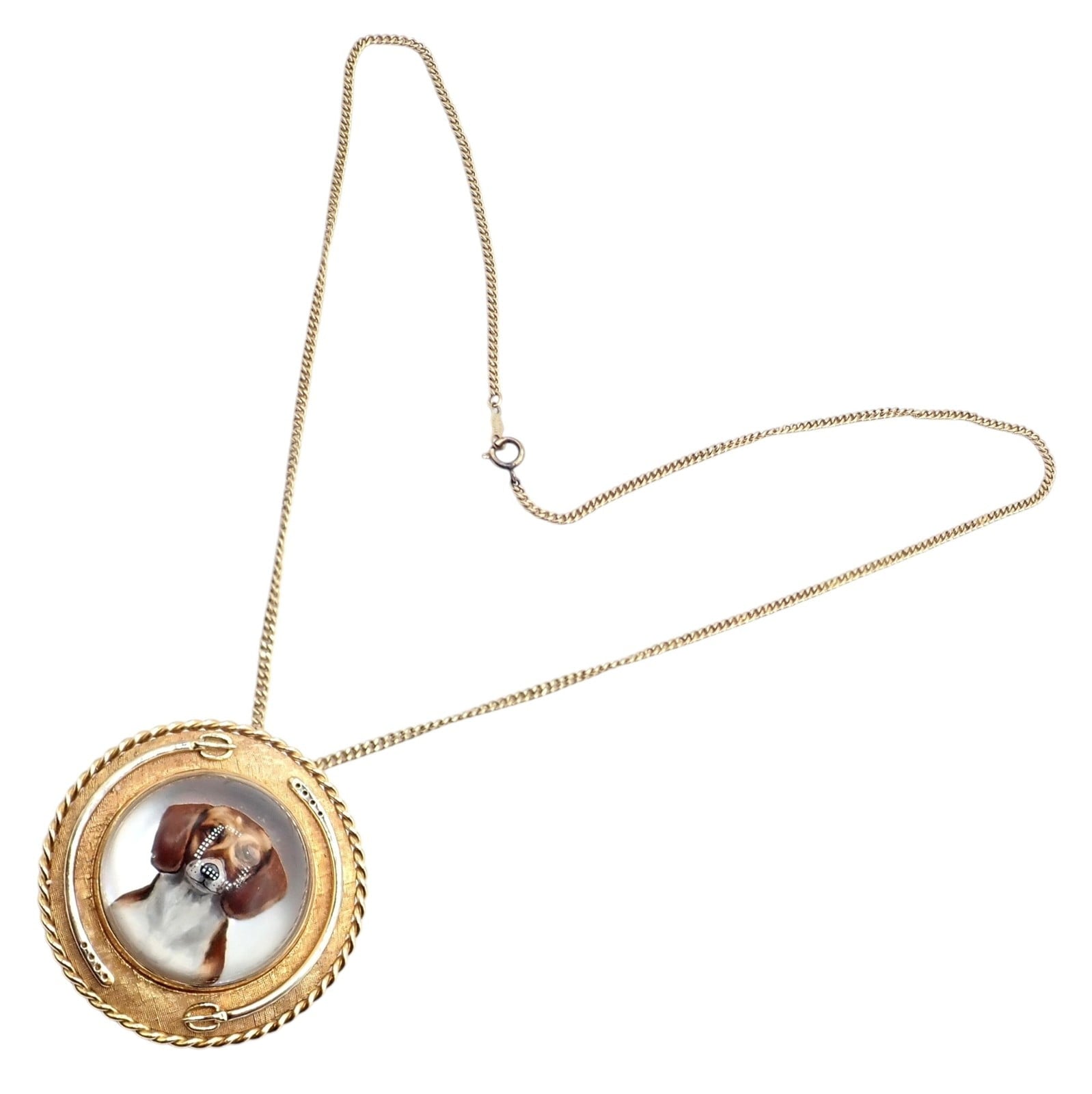 Vintage! Tiffany 14k Yellow Gold Essex Reverse Intaglio Dog Necklace Brooch | Fortrove