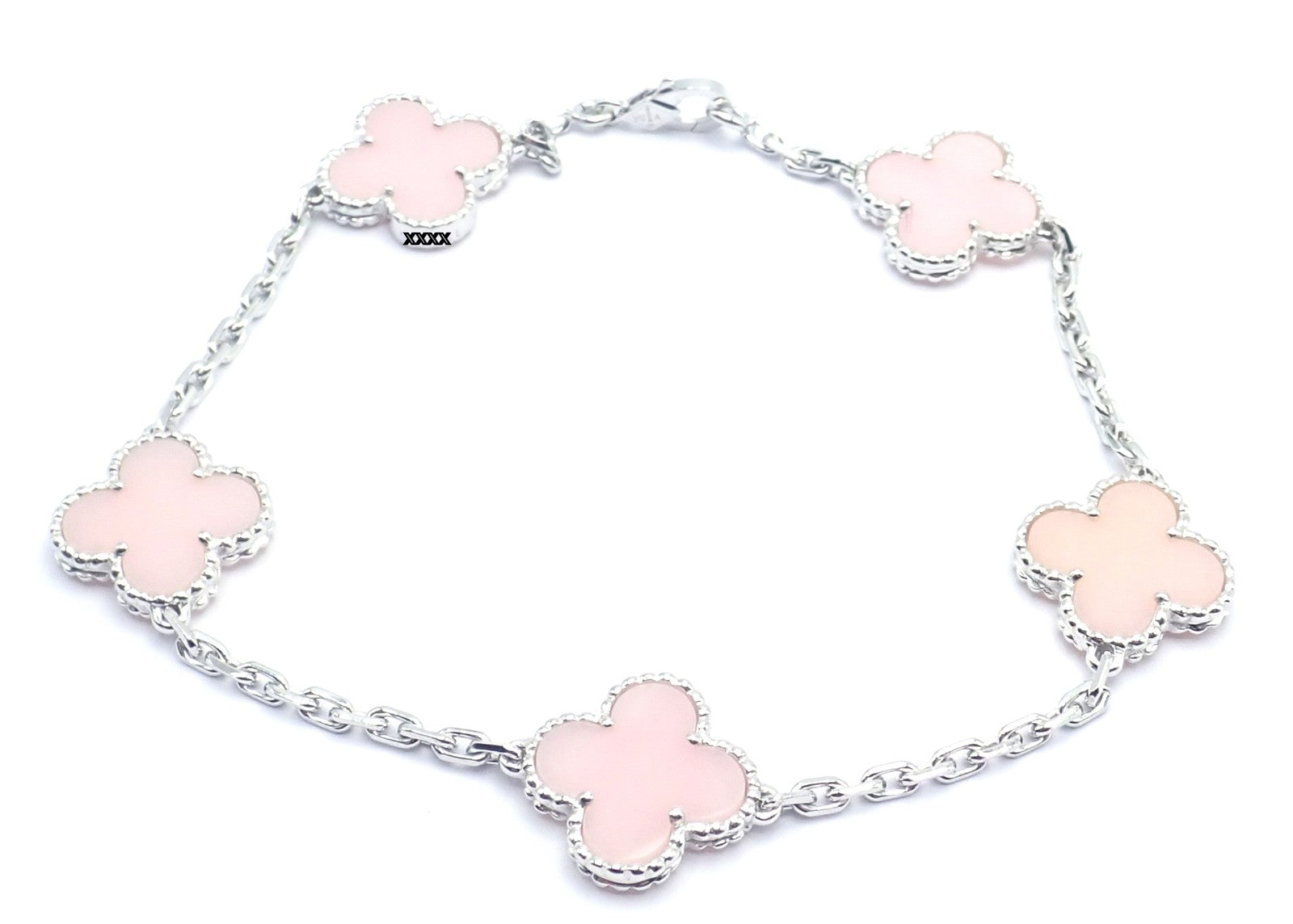 Authentic! Van Cleef & Arpels Alhambra 18k White Gold Pink Opal Bracelet Cer. | Fortrove