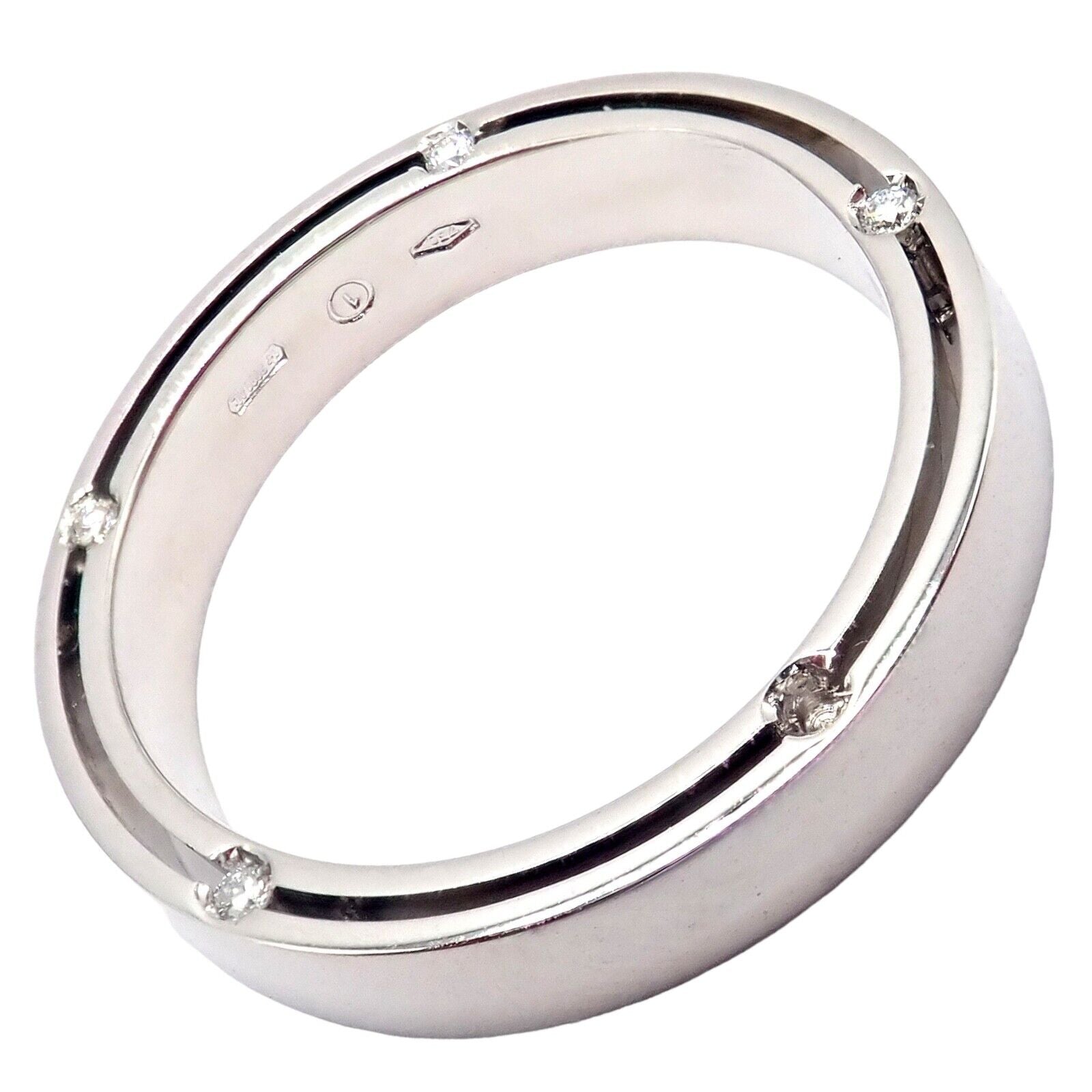 Damiani Jewelry & Watches:Fine Jewelry:Rings Authentic! Damiani 18k White Gold Diamond D Side 4mm Band Ring Sz 7.75