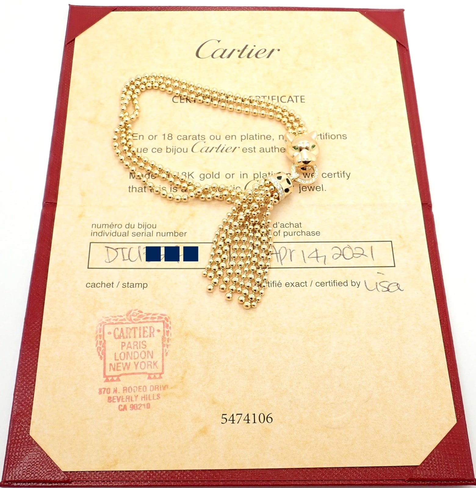 Cartier Jewelry & Watches:Fine Jewelry:Bracelets & Charms Authentic Panthere De Cartier Panther 18k Yellow Gold Diamond Tsavorite Bracelet