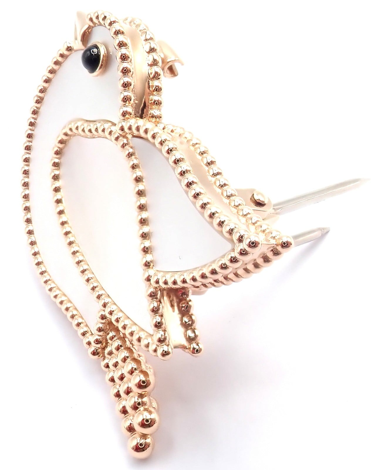 Van Cleef & Arpels Jewelry & Watches:Fine Jewelry:Brooches & Pins Van Cleef & Arpels Lucky Animals Dove 18k Rose Gold MOP Onyx Brooch Cert.