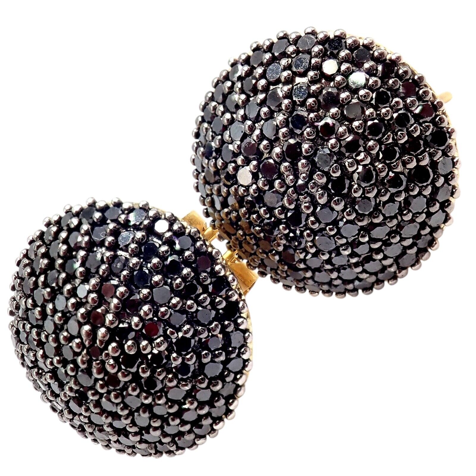 Authentic! Gurhan 24k Yellow Gold Hammered Lentil Black Diamond Large Earrings | Fortrove