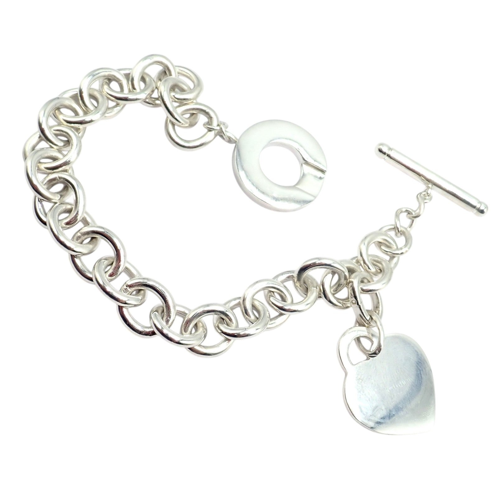 Tiffany & Co Silver Heart Tag Charm + Toggle Bracelet + Oval Jump Ring