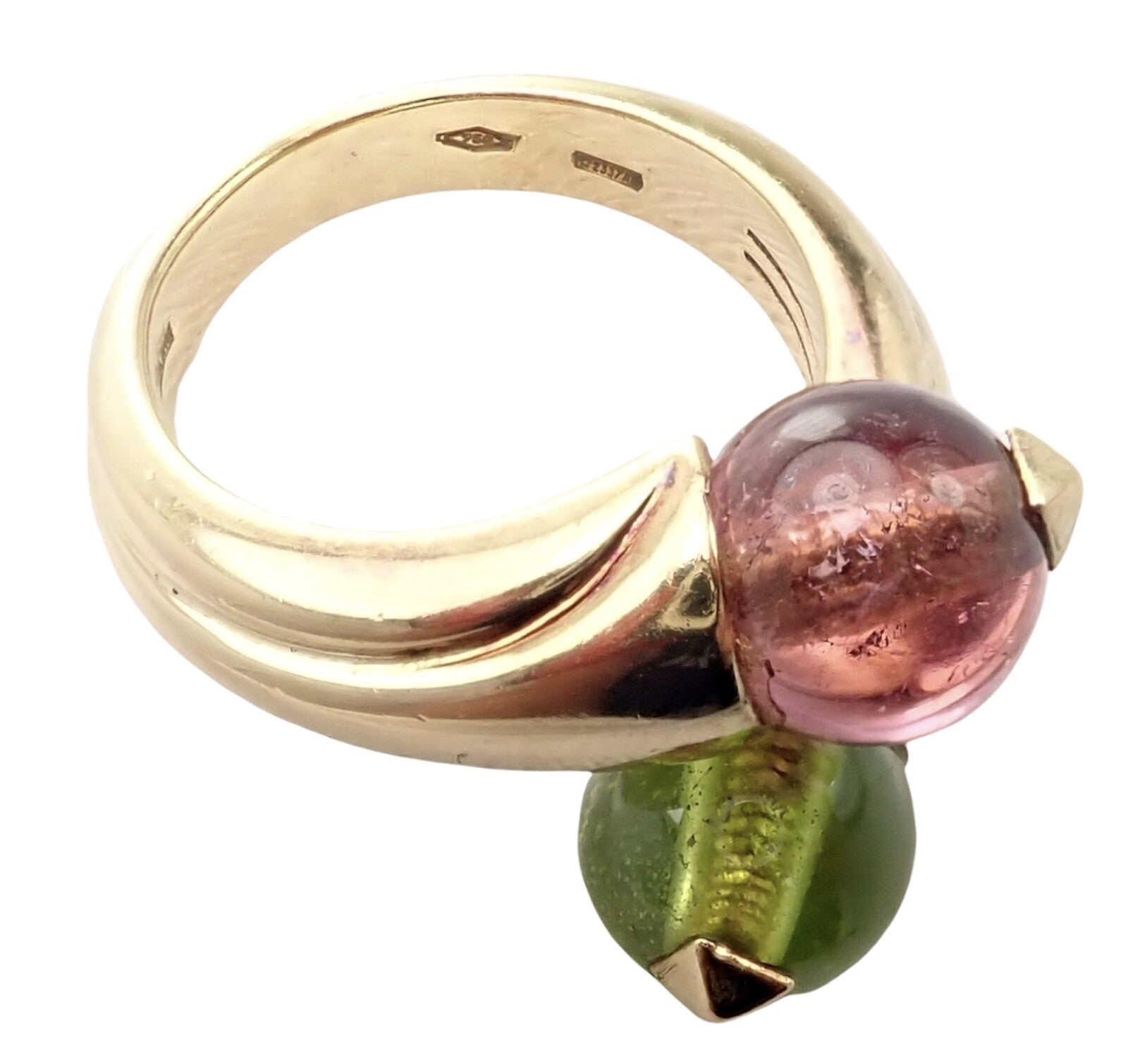 Bvlgari Jewelry & Watches:Fine Jewelry:Rings Vintage Bulgari Bvlgari 18k Yellow Gold Pink + Green Tourmaline Bypass Ring