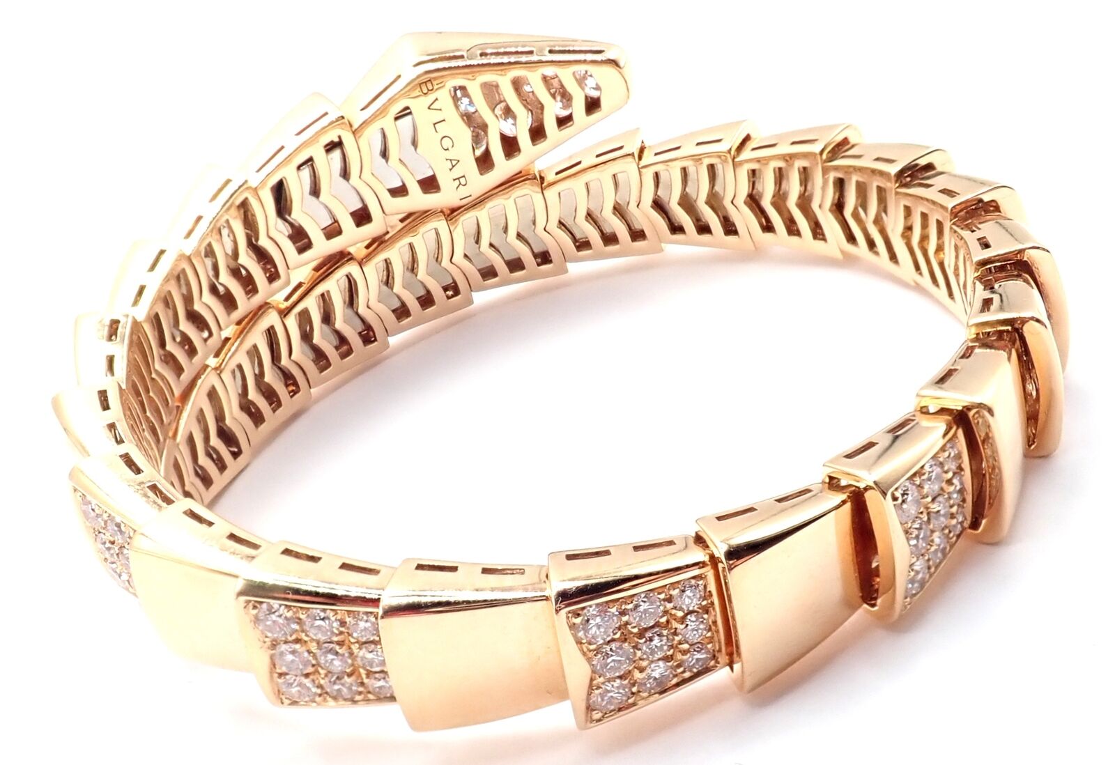 Authentic! Bulgari Bvlgari Serpenti Viper 18k Rose Gold Diamond Bangle Bracelet | Fortrove