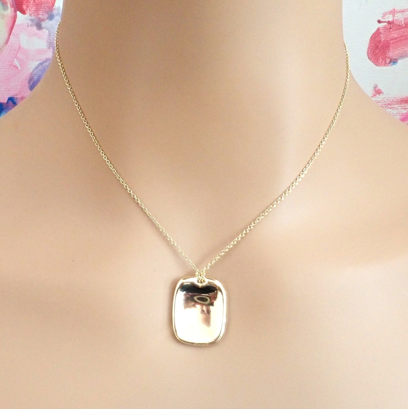 Tiffany & Co. Jewelry & Watches:Fine Jewelry:Necklaces & Pendants Tiffany & Co 18k Yellow Gold Rectangle Concave Disc ID Necklace