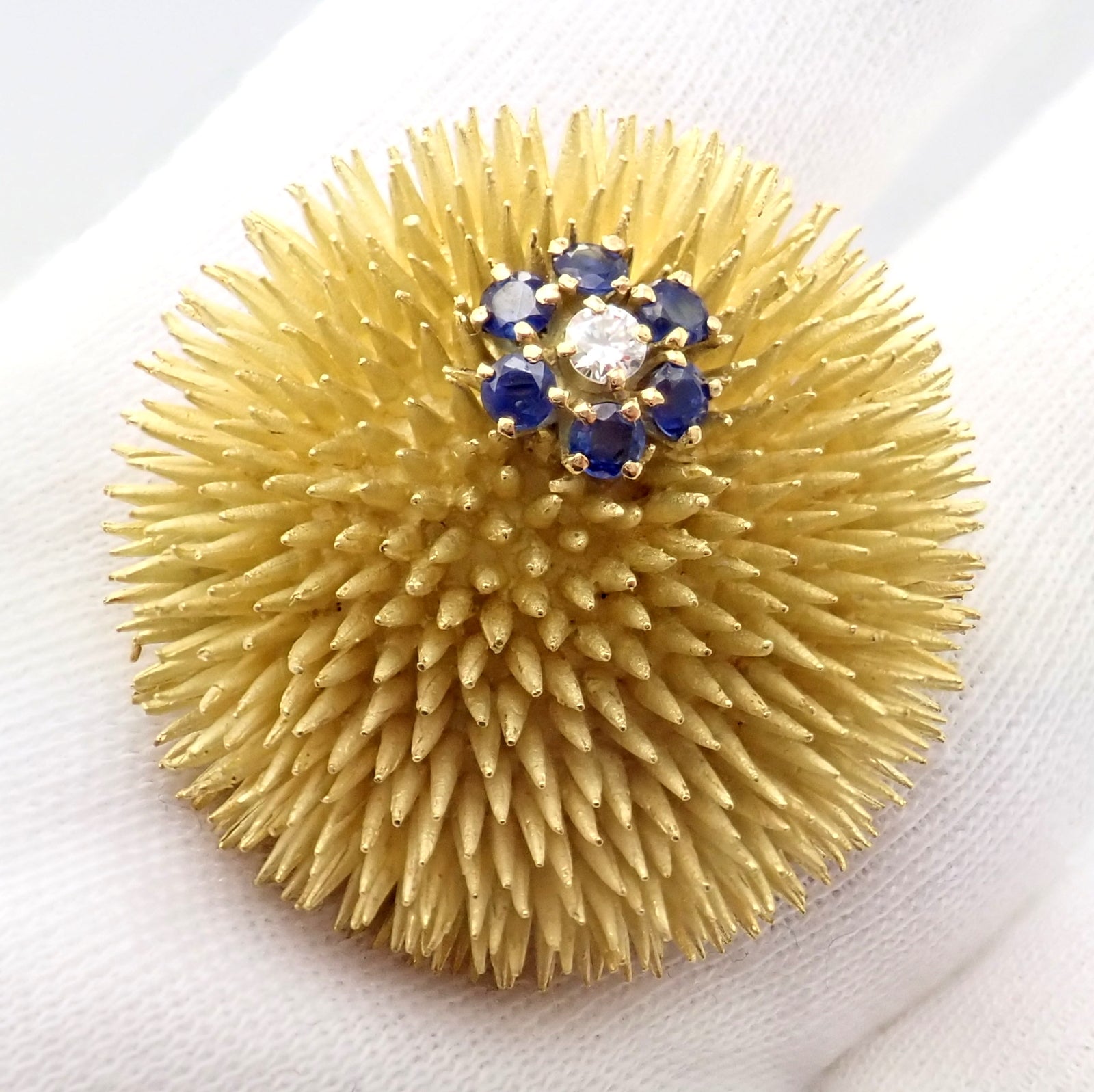 Tiffany & Co 18k Yellow Gold Sapphire Diamond Large Urchin Brooch Pin 1960's | Fortrove