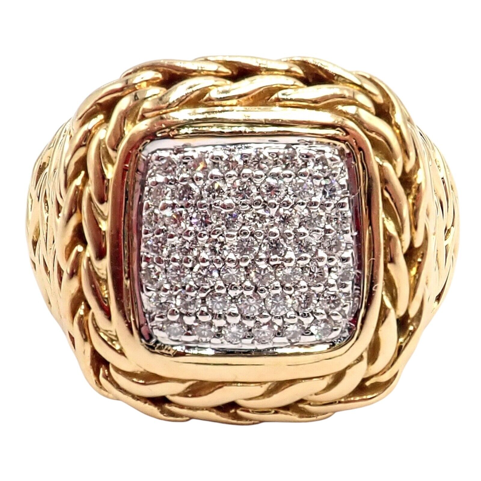 Authentic! John Hardy JH 18k Yellow Gold Diamond Square Signet Signature Ring | Fortrove