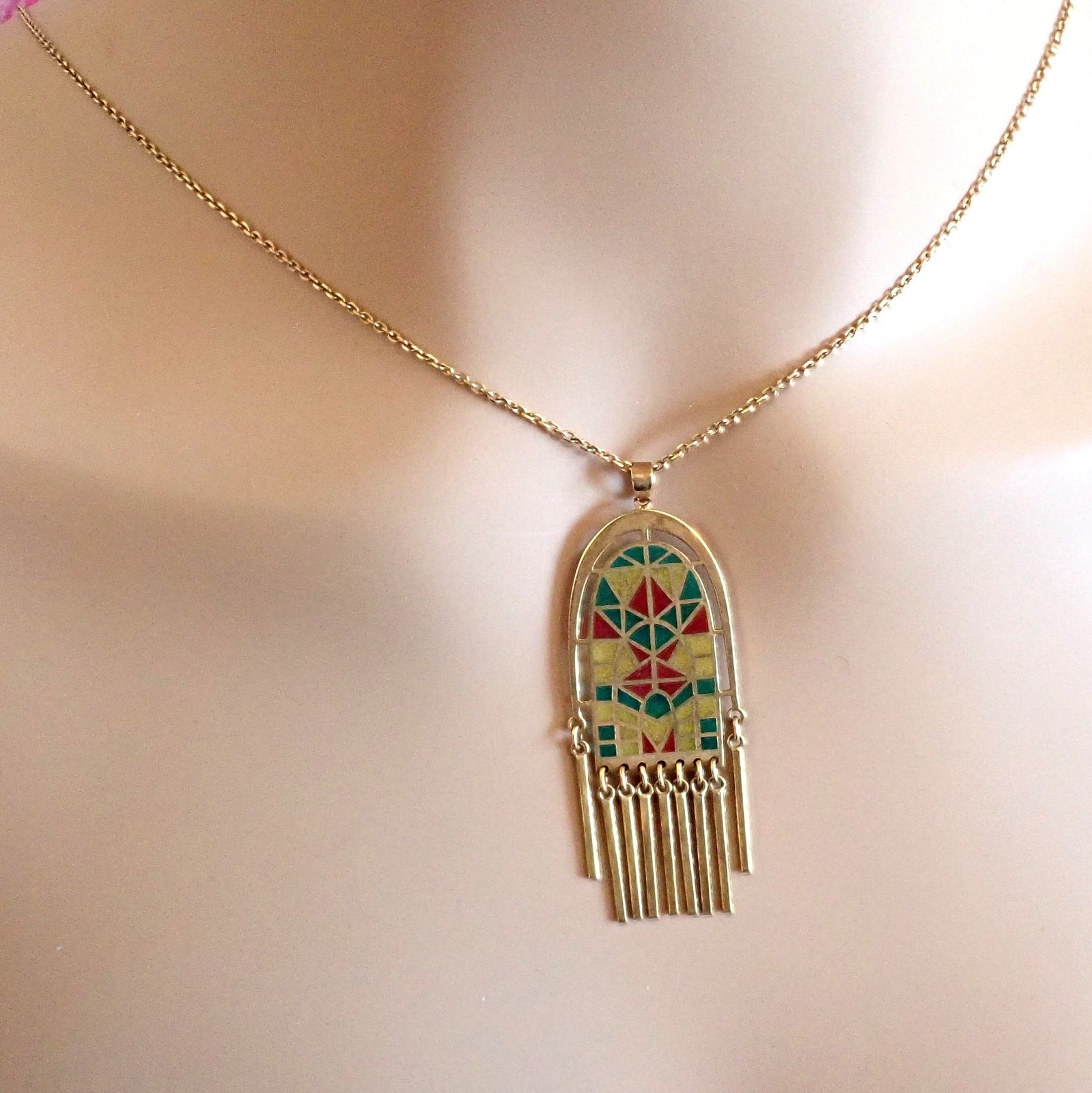 Mikimoto Jewelry & Watches:Fine Jewelry:Necklaces & Pendants Authentic! Mikimoto 18k Yellow Gold Stained Glass Window Pendant Necklace