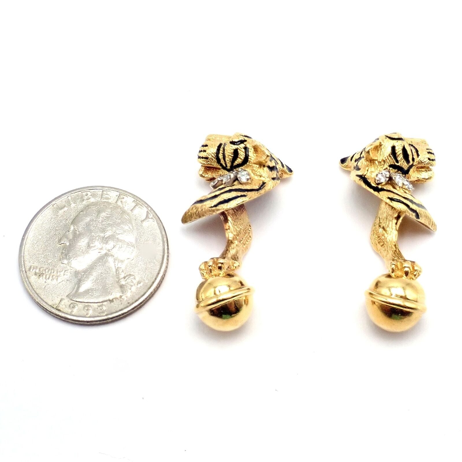 Rare! Tiffany & Co. 18k Yellow Gold Diamond Bengal Tiger Germany 1989 Cufflinks | Fortrove