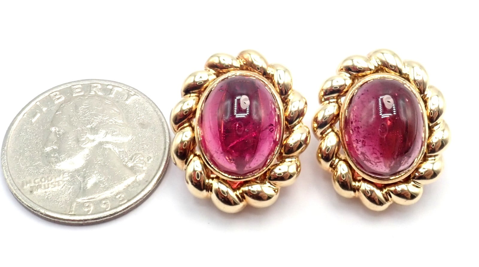 Authentic! Vintage Tiffany & Co 18k Yellow Gold Large Pink Tourmaline Earrings | Fortrove