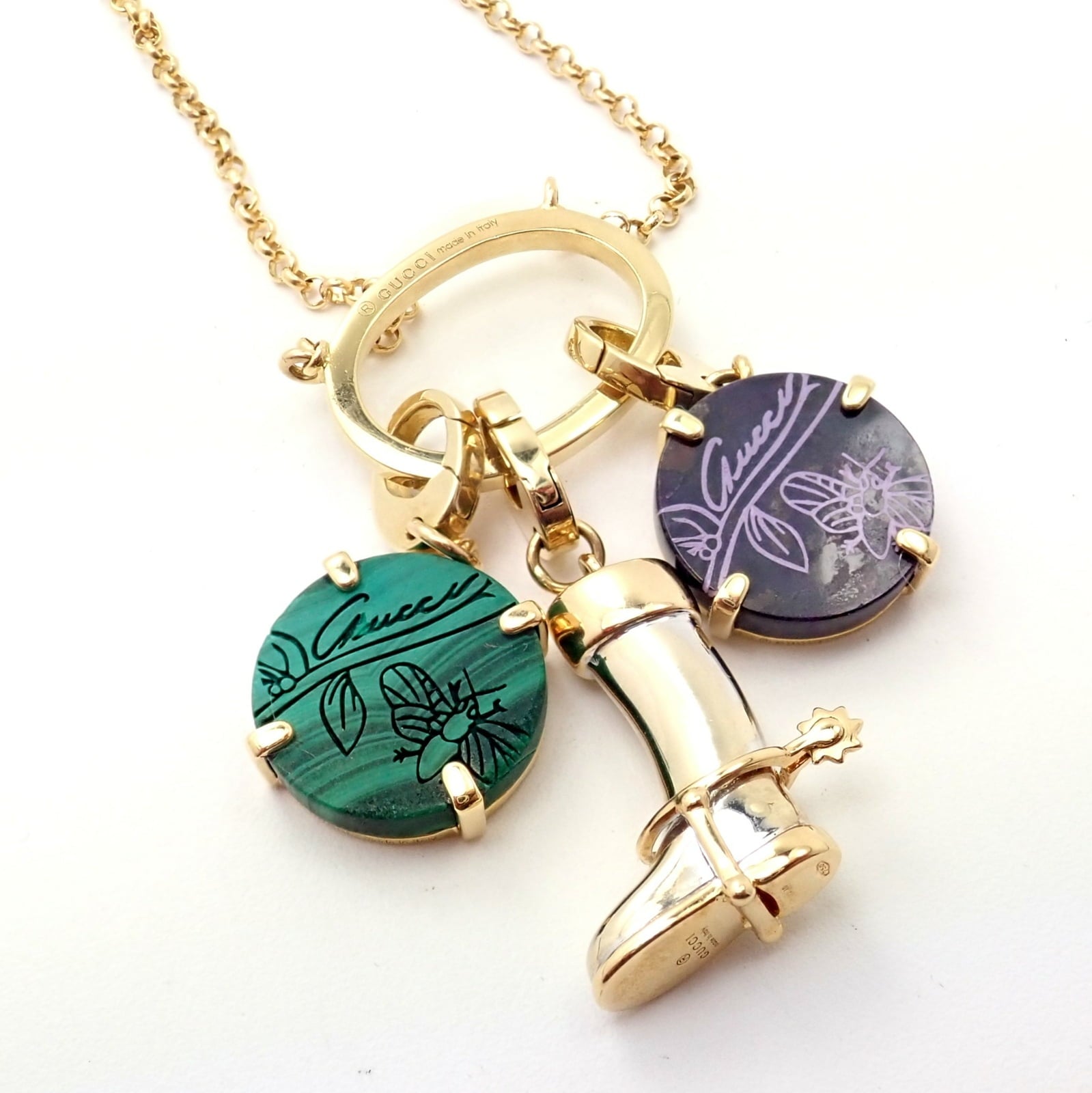 Gucci Jewelry & Watches:Fine Jewelry:Necklaces & Pendants Rare! Authentic Gucci 18k Yellow White Gold Riding Boot + Beetle Charm Necklace