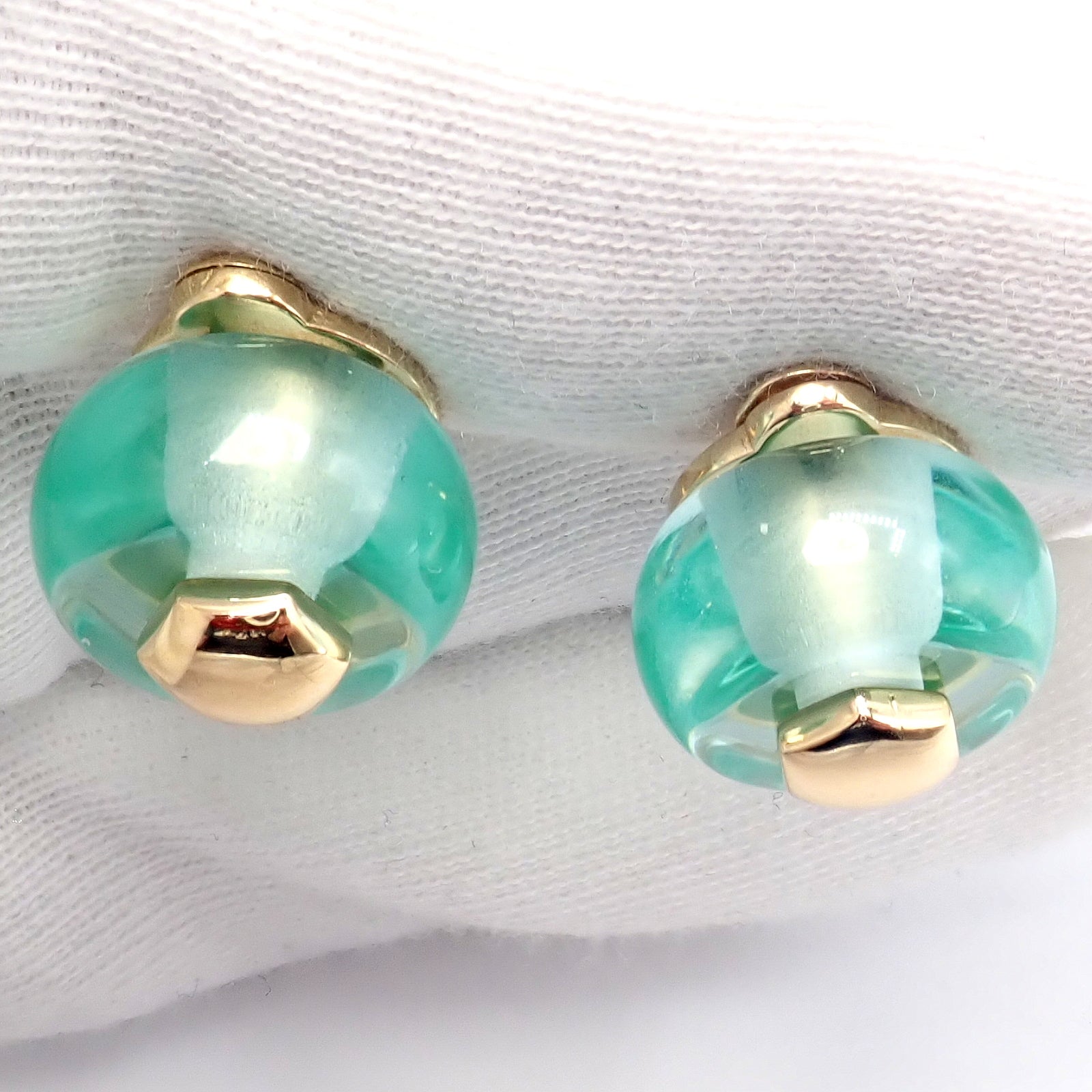 Authentic! Vintage Marina B 18k Yellow Gold Pneu Crystal Earrings | Fortrove