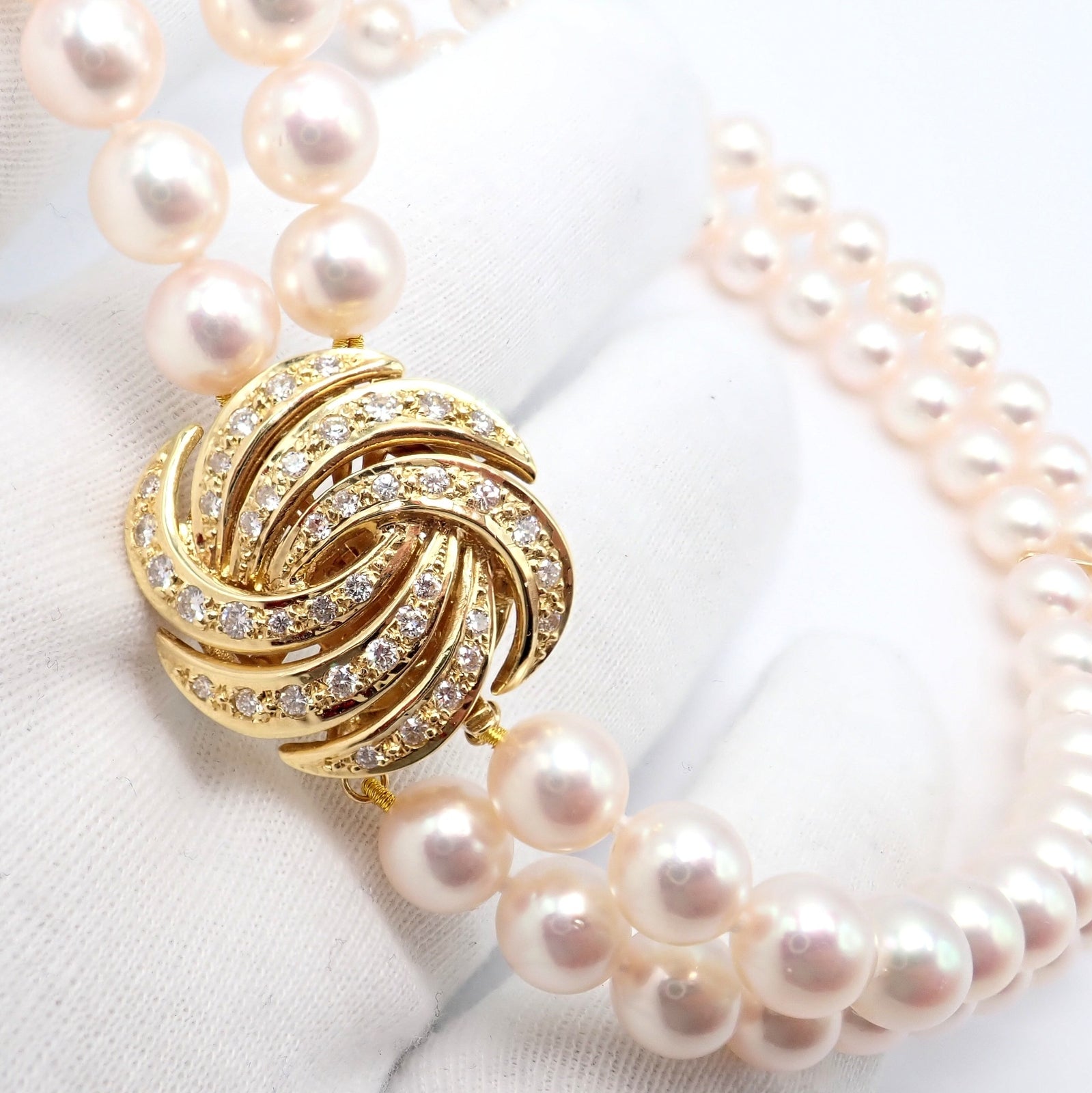 Mikimoto Jewelry & Watches:Fine Jewelry:Necklaces & Pendants Authentic! Mikimoto 18k Yellow Gold Diamond Double Strand 8mm Pearl Necklace