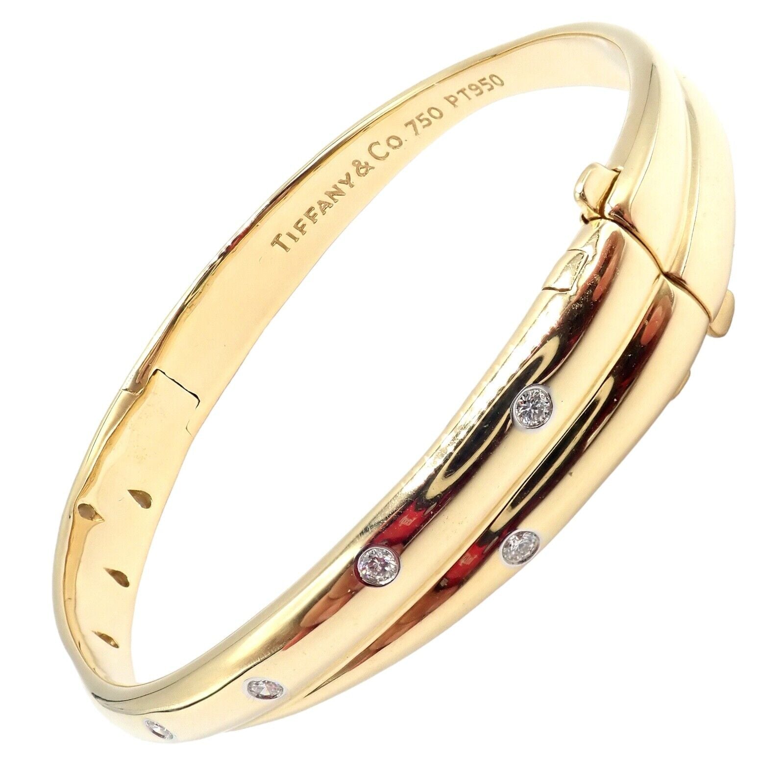 Tiffany & Co. Jewelry & Watches:Fine Jewelry:Bracelets & Charms Tiffany & Co 18k Yellow Gold Platinum Etoile Diamond Crossover Bangle Bracelet