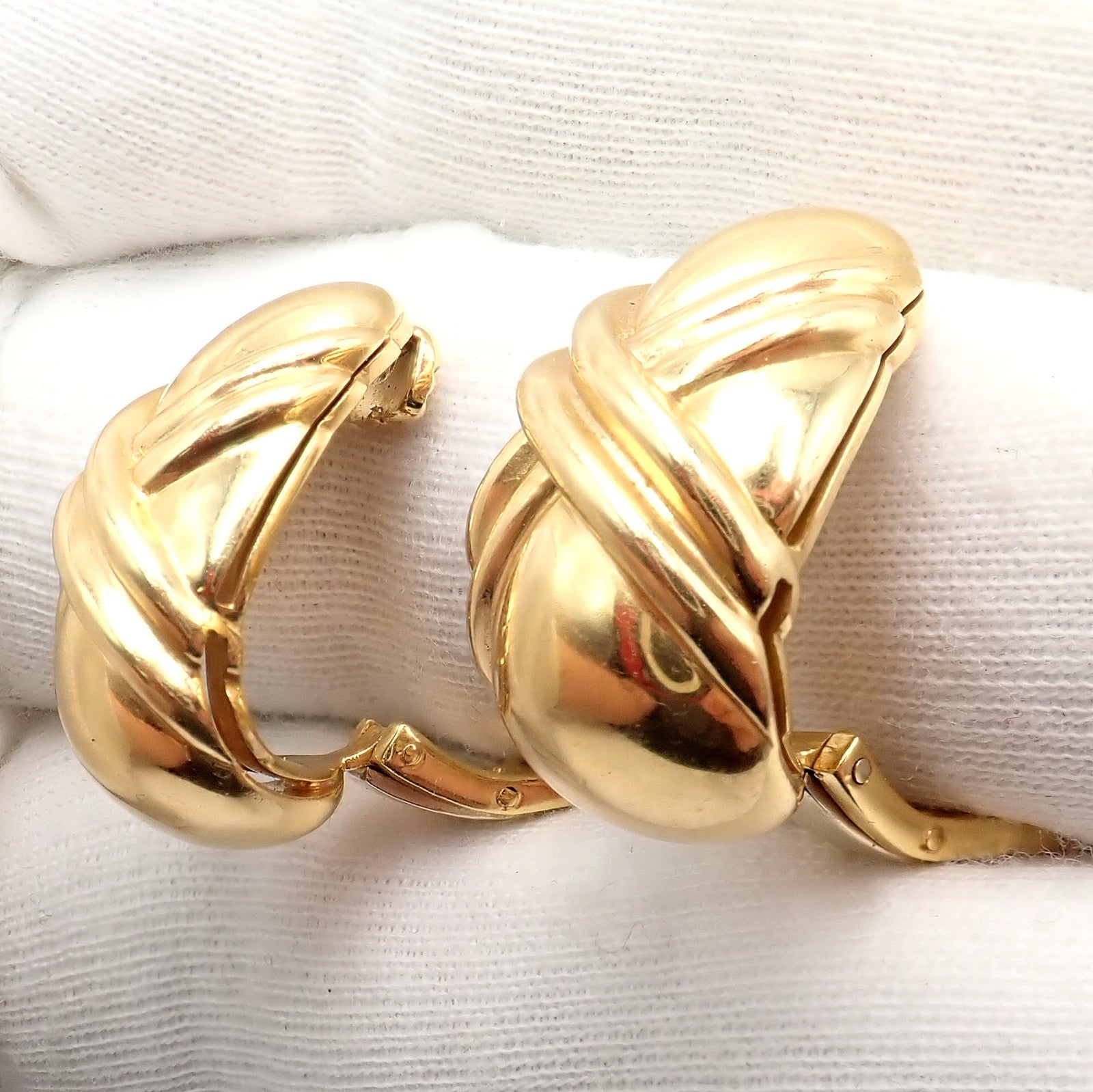Authentic! Vintage Bulgari Bvlgari 18k Yellow Gold Roma Double X Huggie Earrings | Fortrove