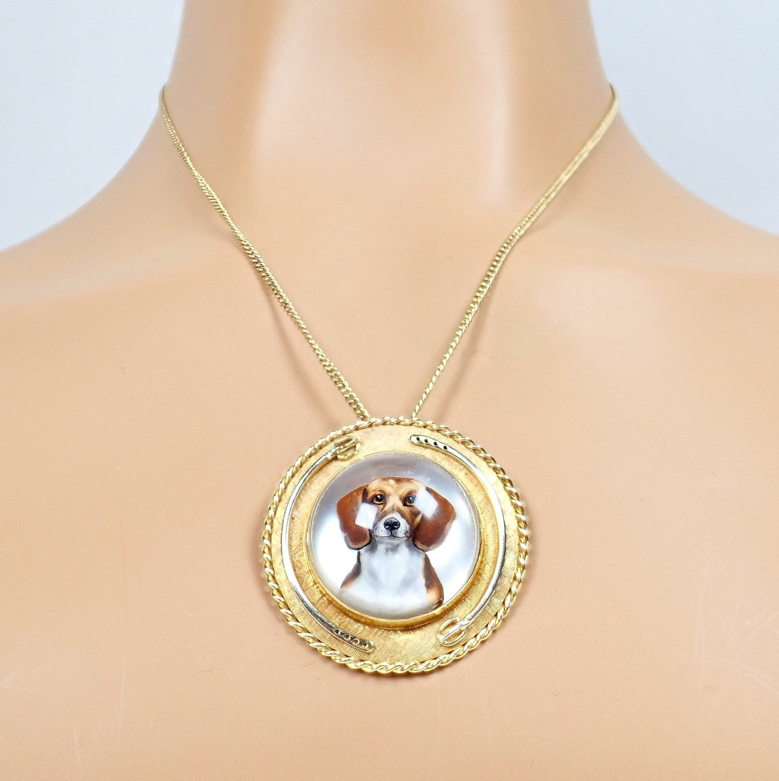 Vintage! Tiffany 14k Yellow Gold Essex Reverse Intaglio Dog Necklace Brooch | Fortrove