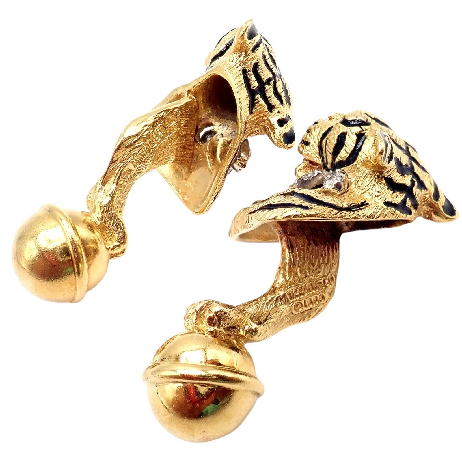 Rare! Tiffany & Co. 18k Yellow Gold Diamond Bengal Tiger Germany 1989 Cufflinks | Fortrove