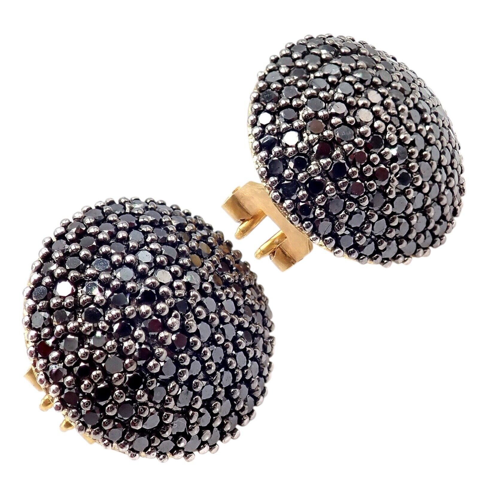 Authentic! Gurhan 24k Yellow Gold Hammered Lentil Black Diamond Large Earrings | Fortrove