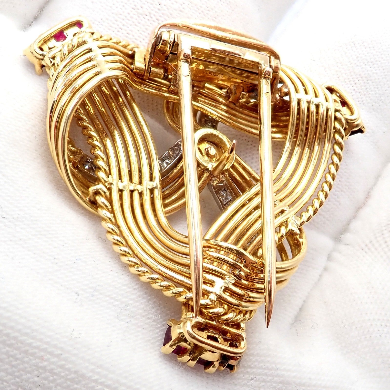 Vintage Cartier 18k Yellow Gold Diamond Ruby Pearl Pin Brooch 1960s | Fortrove