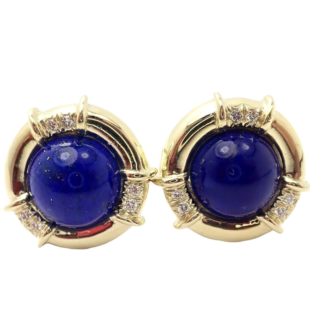 Authentic! Tiffany & Co 18k Yellow Gold Diamond Lapis Lazuli Earrings | Fortrove